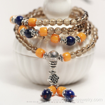 Multilayers Smoky Quartz Beads Bracelet Natural Stone Bangle